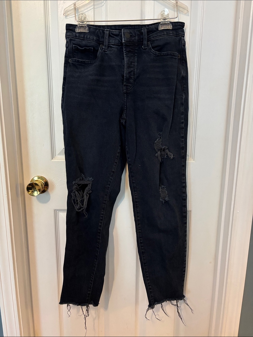 Dark Wash(almost black)Distressed Women's Jeans - Casual High-Rise Style w/holes
